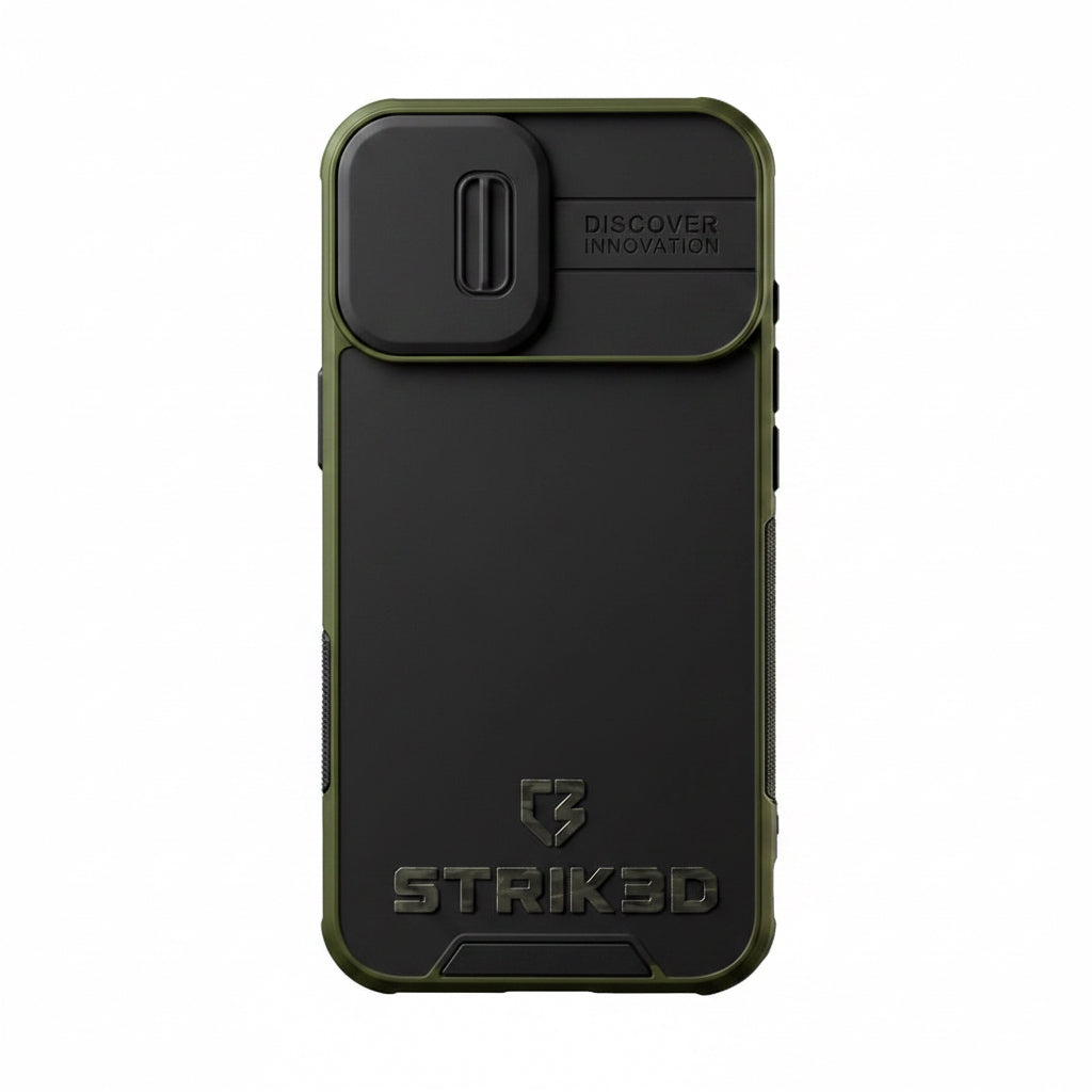 Rugged Tactical Phone Case – Slide Camera Cover & Drop Protection for iPhone