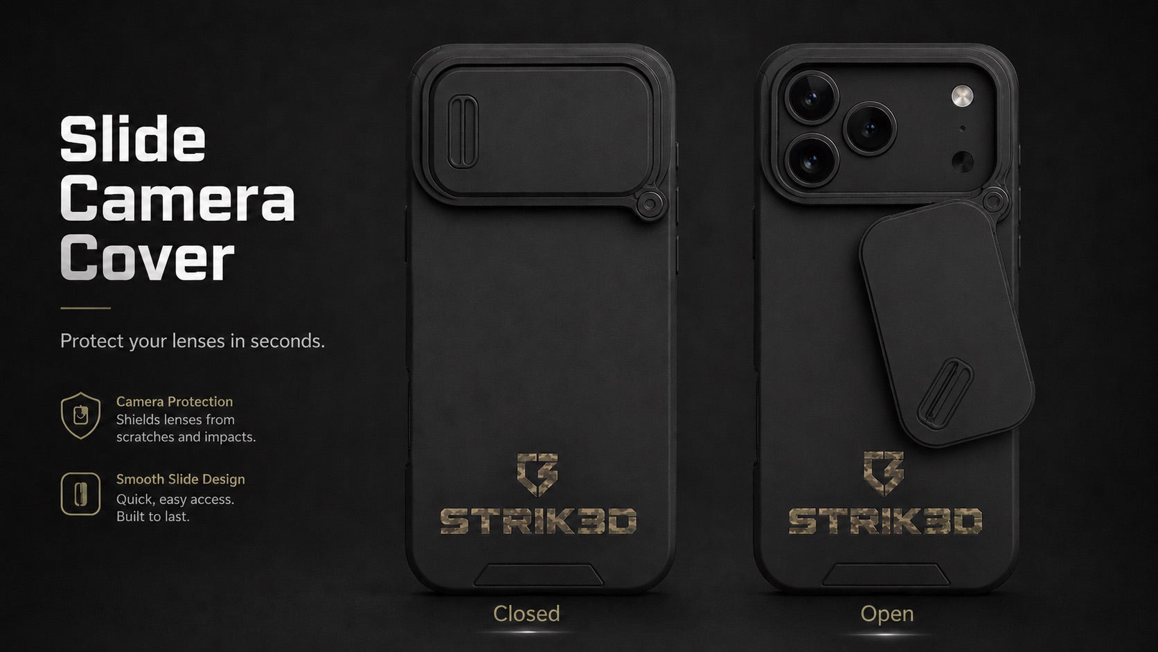Rugged Tactical Phone Case – Slide Camera Cover & Drop Protection for iPhone
