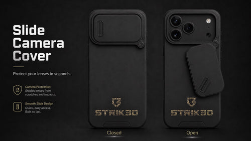 Rugged Tactical Phone Case – Slide Camera Cover & Drop Protection for iPhone